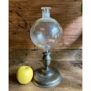 Lacemaker Magnifying Glass Ball Lamp - Glass And Brass - Early 19th Century - Glassware