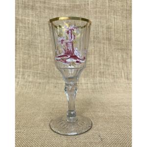 18th Century Bohemian Glassware Enamelled  Cut Leg Glass