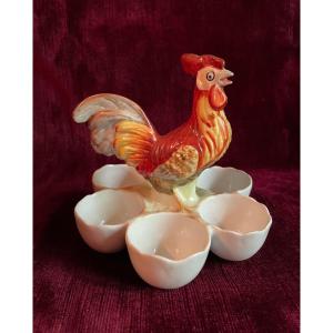 Coquetier Présentoir Porte-oeufs - décor au Coq - Porcelaine Allemande - XXème 