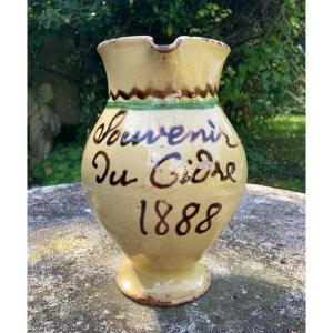 Pichet à Cidre Daté 1888 - En Terre Vernissée Polychrome - Suisse Savoie Annecy Genève 