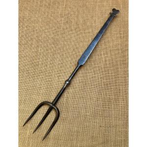 Roast Fork, Hearth Fork Dated 1838 And Blacksmith's Mark, Wrought Iron, Folk Art.