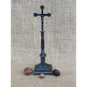 Crucifix, Calvary Wrought Iron Plombières Lorraine Early 19th Century, Popular Art 