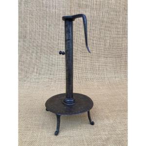 Candlestick, Wrought Iron Candle Holder, Early 19th Century, Folk Art 