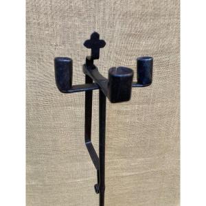 Candlestick, Resin Holder, 18th Century Wrought Iron Shard Holder, Cross Decor, Folk Art.