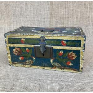 Normandy Box, Rouen 19th Century, Polychrome Painted, Folk Art.