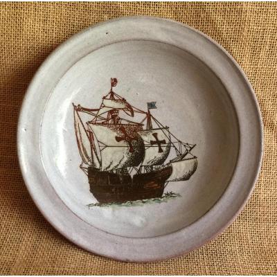Platon Earthenware Plate - Ceramics From Old Montmartre And Belle Ile En Mer - Ship Boat Vessel 