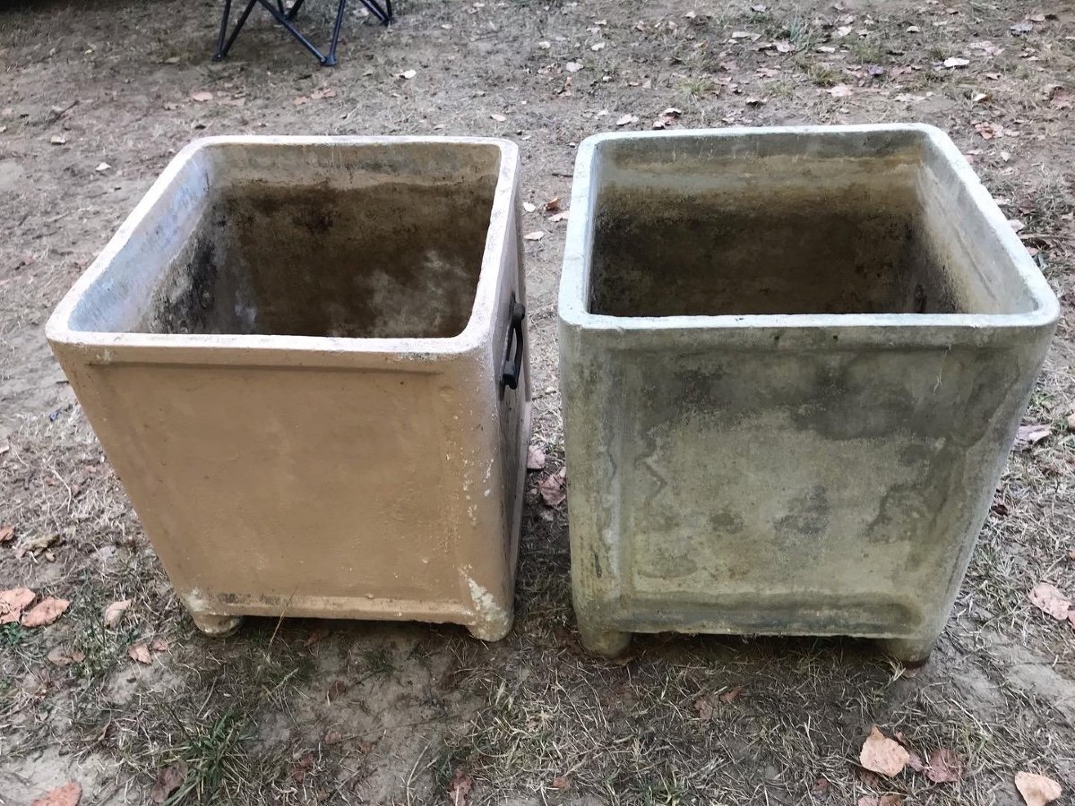 Pair Of Fiber Cement Planters "chanal Paris"-photo-1