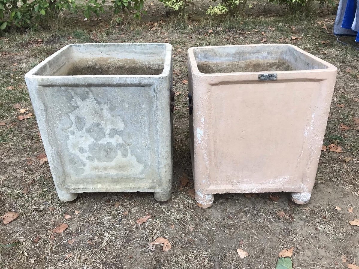 Pair Of Fiber Cement Planters "chanal Paris"