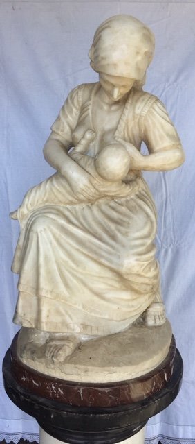 Marble Statue And Pedestal Woman Was Going The Child-photo-2