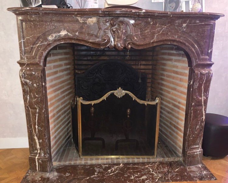 Louis XV Red Marble Fireplace