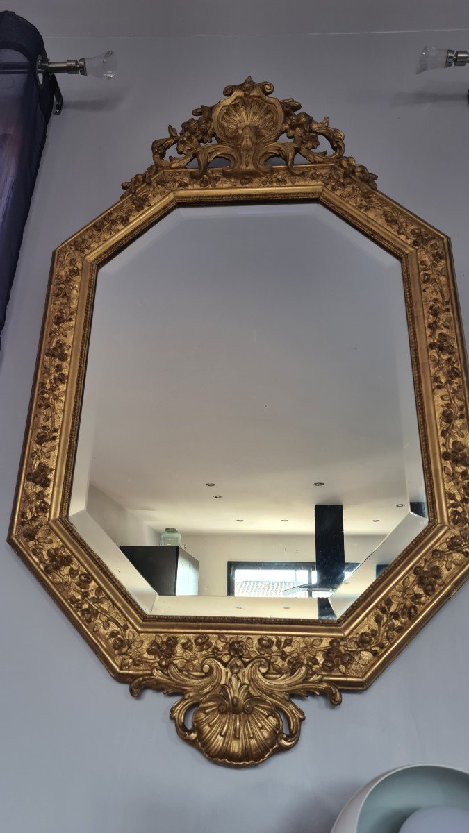 Miroir Octogonal Biseauté Doré H110 Cm-photo-4