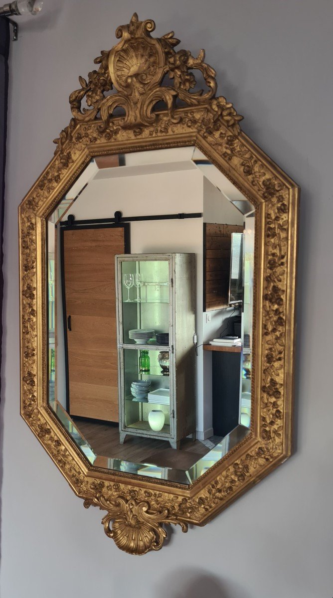 Miroir Octogonal Biseauté Doré H110 Cm