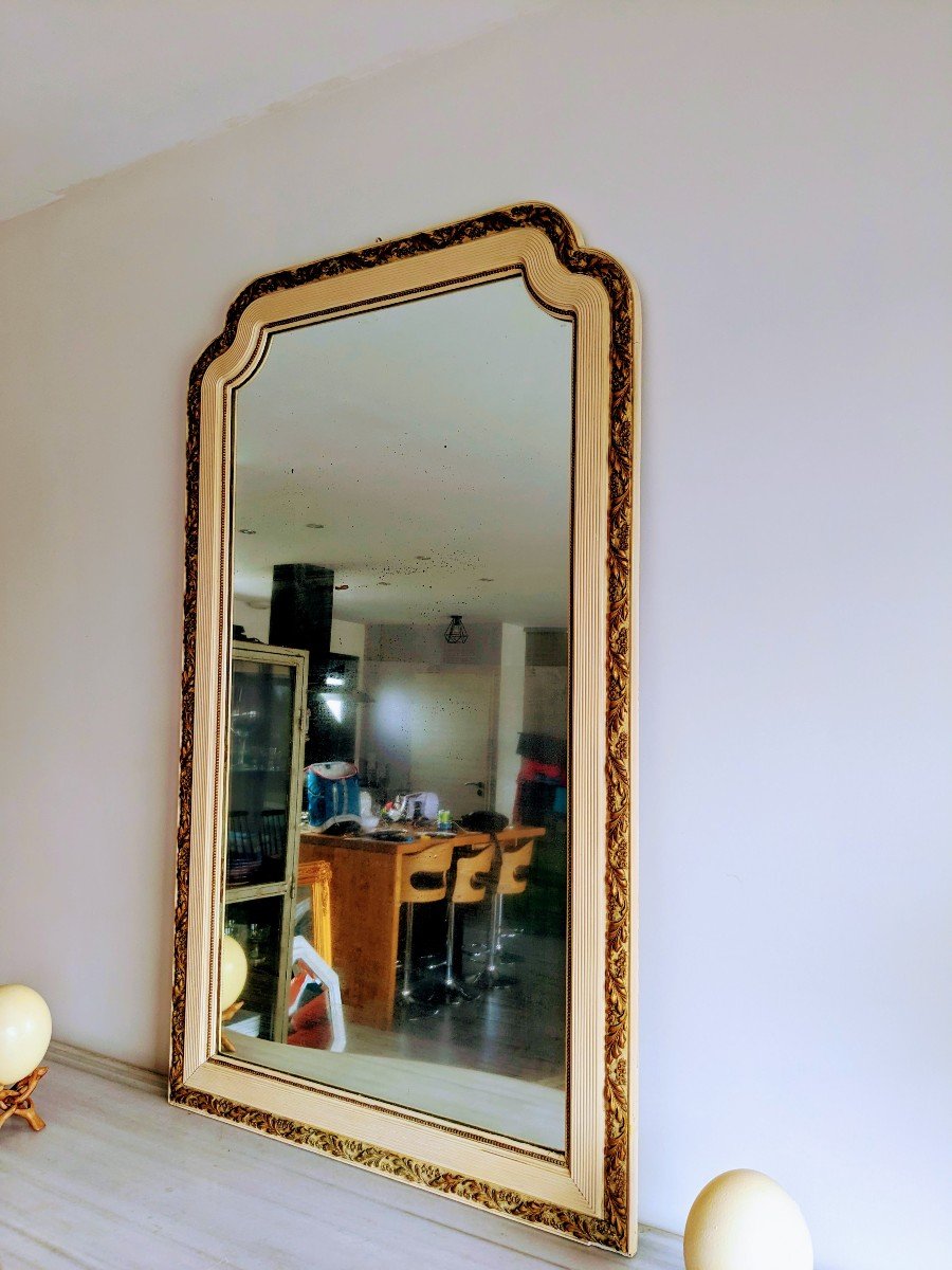 Miroir Art Déco Beige Et Or H138 Cm-photo-3