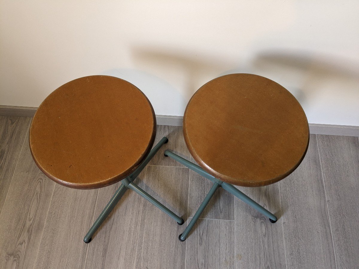 Pair Of Vintage Industrial Architect Stools-photo-4