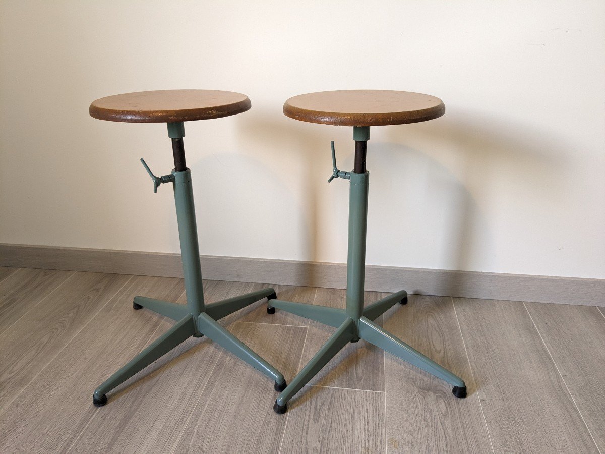 Pair Of Vintage Industrial Architect Stools-photo-1