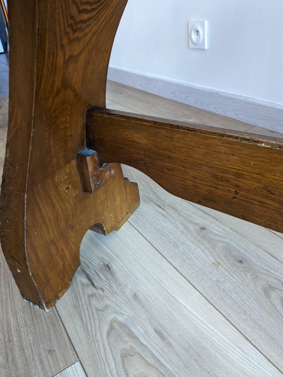 Rare Old Organ Bench In Solid Oak-photo-6