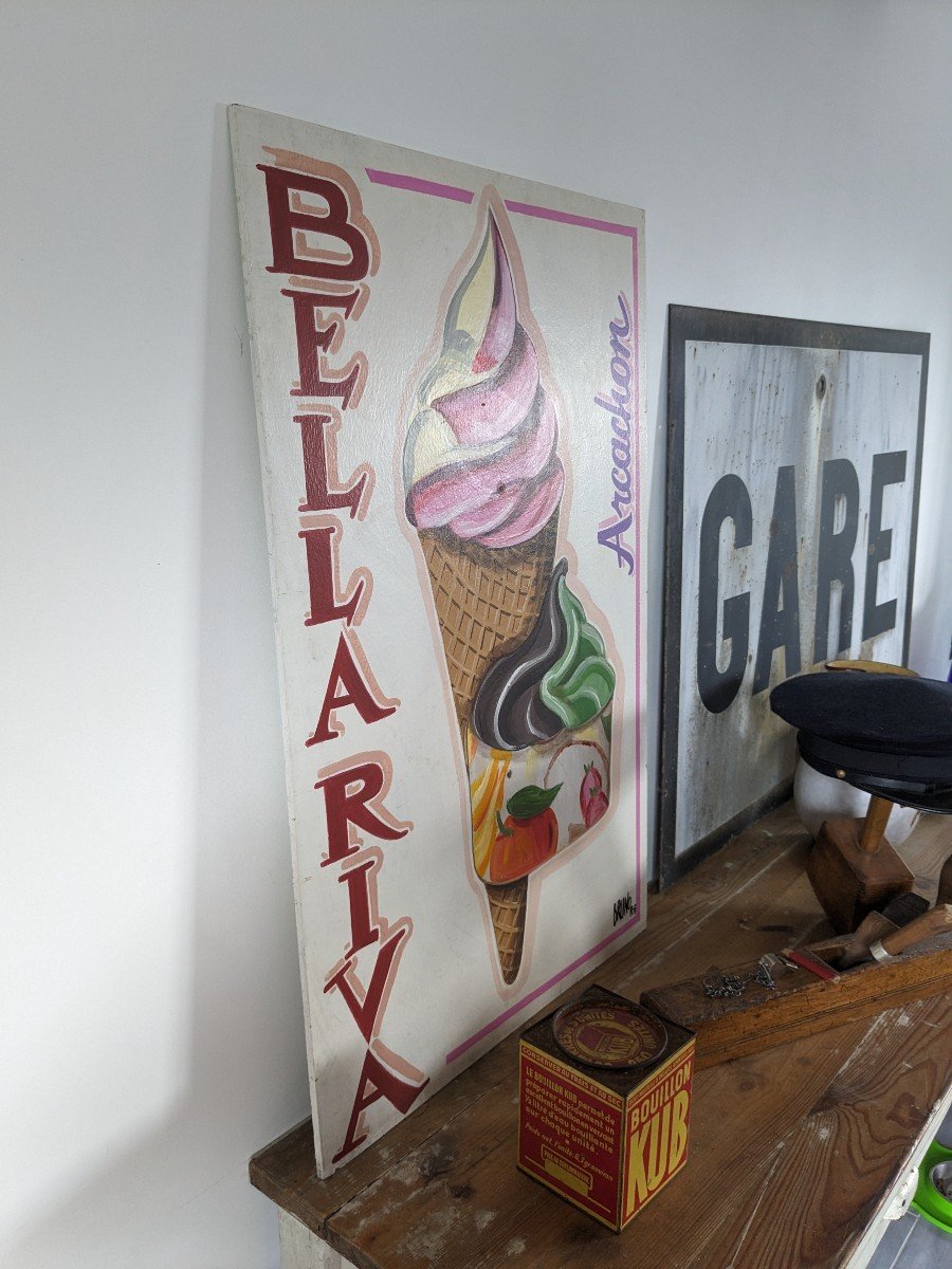 Vintage Artisanal Bellariva Arcachon Glacier Sign 90 X 58cm-photo-3