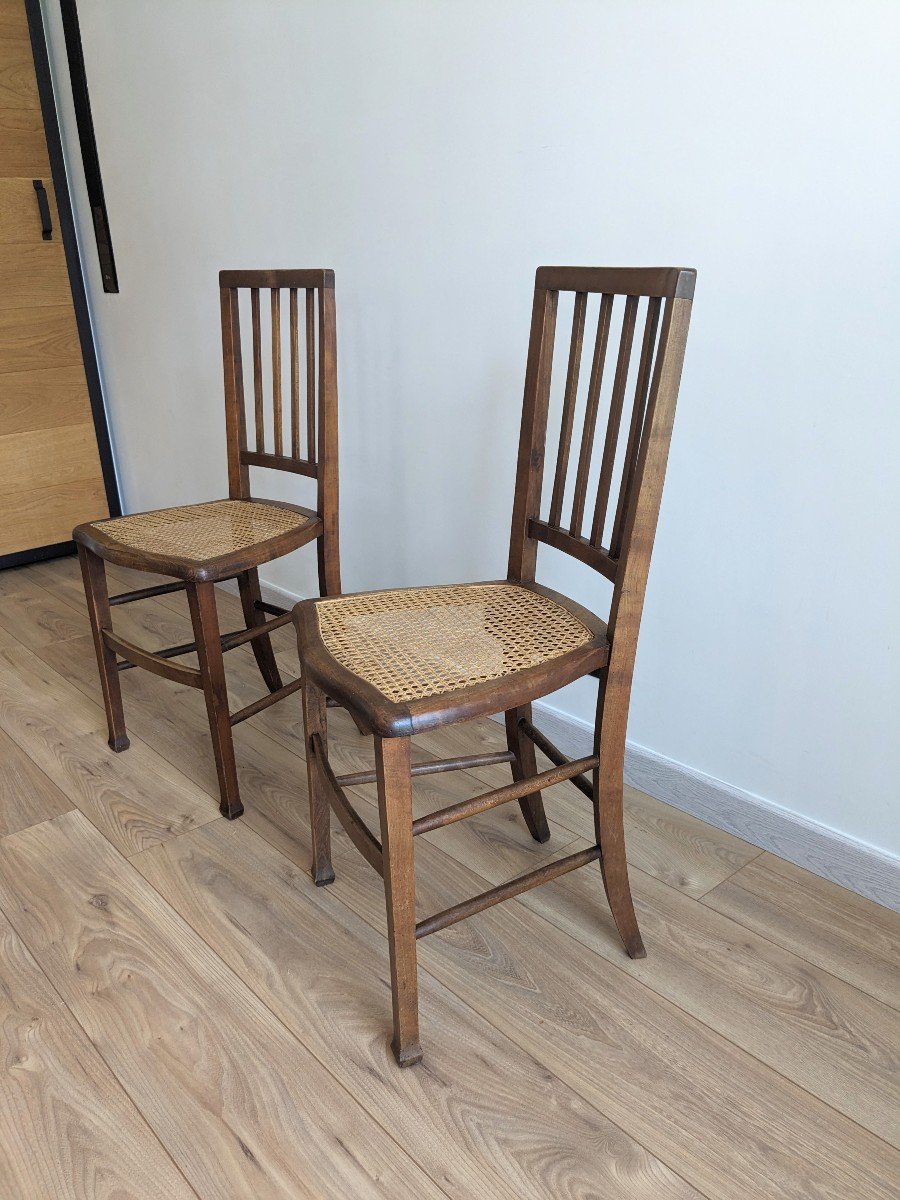 Pair Of Art Deco Caned Country Chairs-photo-4