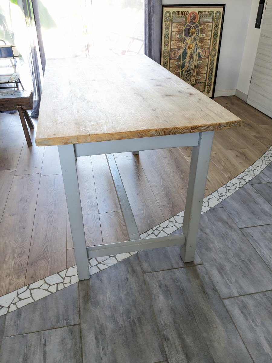 Table De Ferme Bleu Ciel Et Bois Clair Début XXème 138 Cm-photo-6