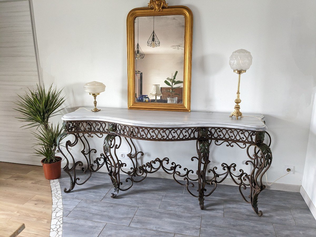 Très Grande Console Fer Forgé Style Louis XV 205cm-photo-2