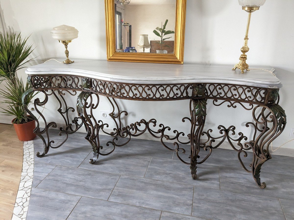 Très Grande Console Fer Forgé Style Louis XV 205cm-photo-3