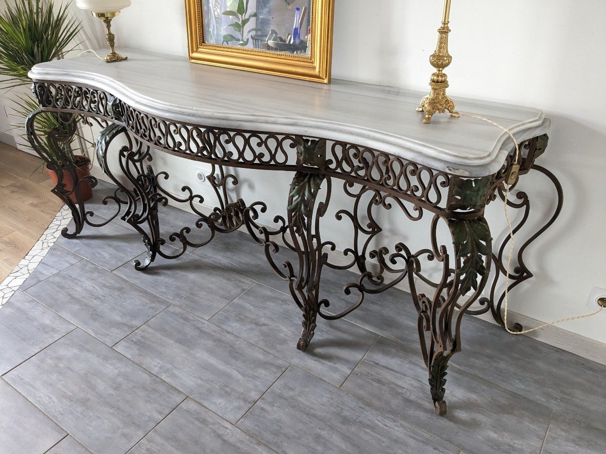 Très Grande Console Fer Forgé Style Louis XV 205cm-photo-4