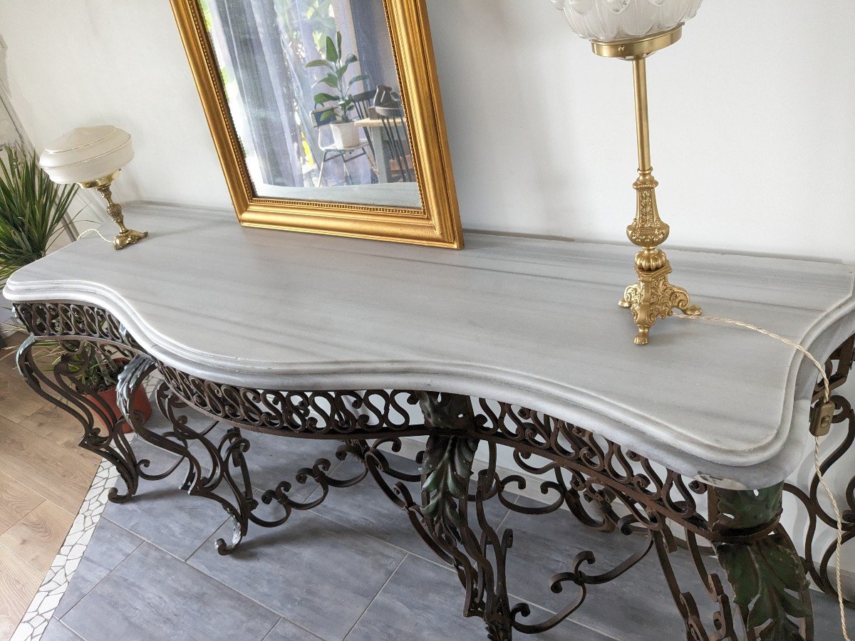 Très Grande Console Fer Forgé Style Louis XV 205cm-photo-1