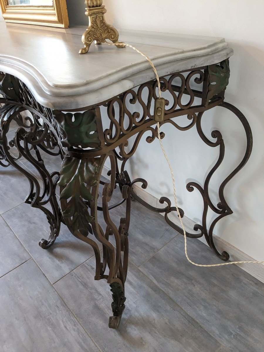 Très Grande Console Fer Forgé Style Louis XV 205cm-photo-4