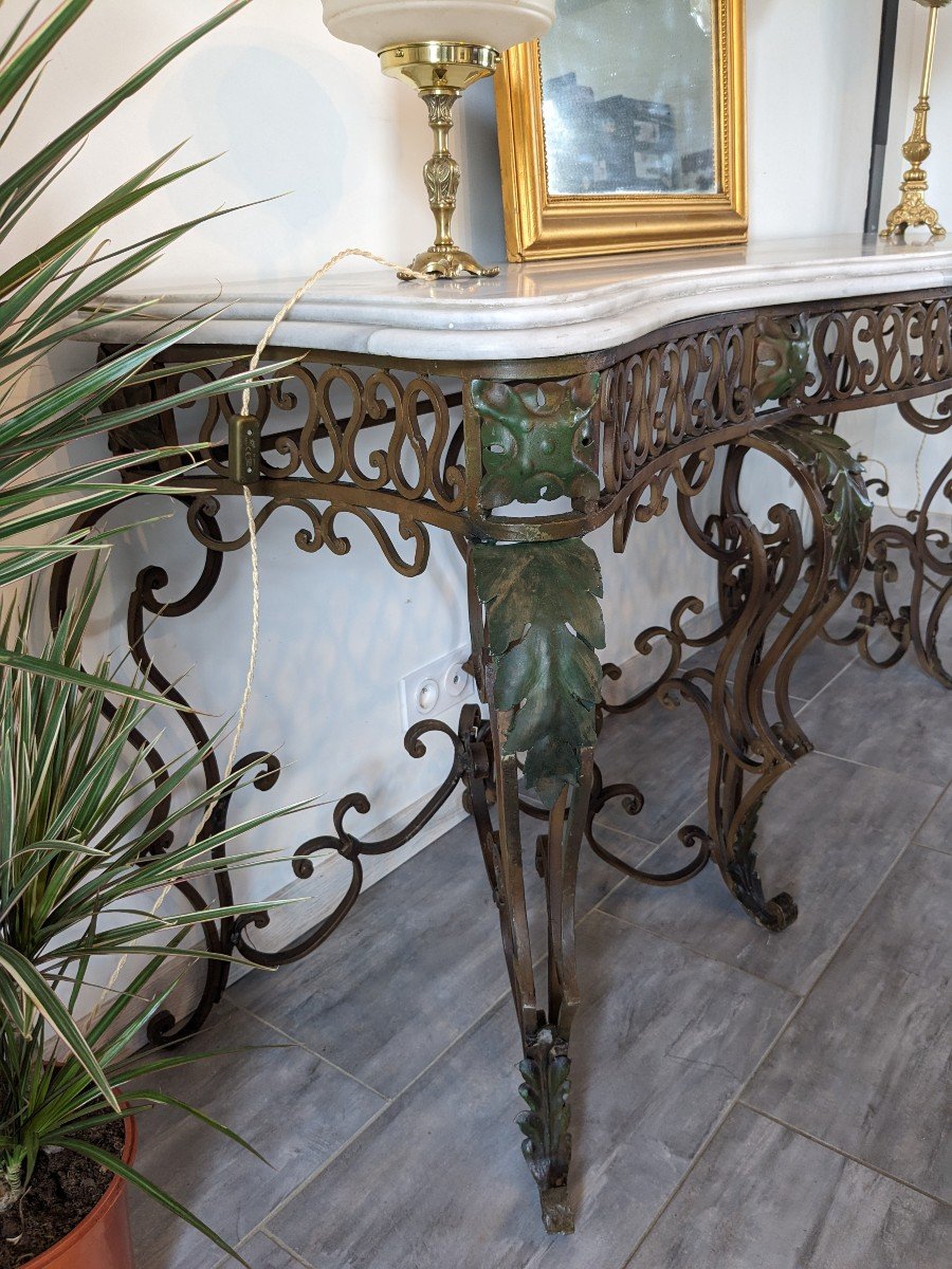 Très Grande Console Fer Forgé Style Louis XV 205cm-photo-5