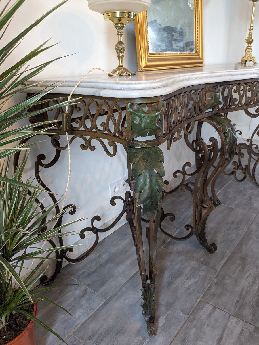 Très Grande Console Fer Forgé Style Louis XV 205cm-photo-6