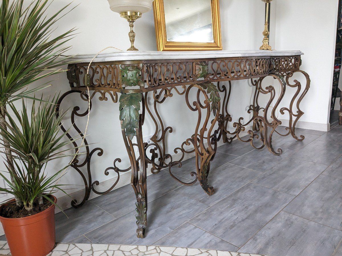 Très Grande Console Fer Forgé Style Louis XV 205cm-photo-8