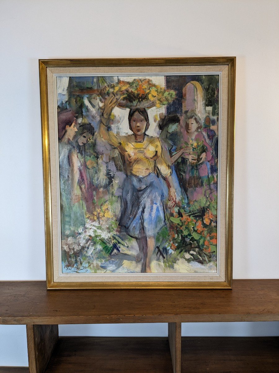 Huile Sur Panneau "marchande De Fleurs" Par Jean Gilis (1897-1990)