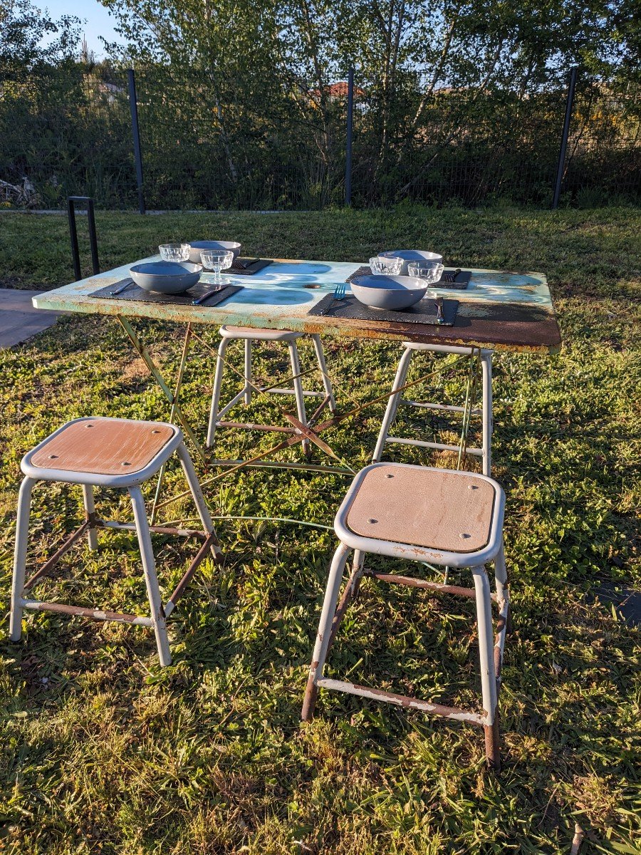 Vintage Green Folding Garden Table-photo-3