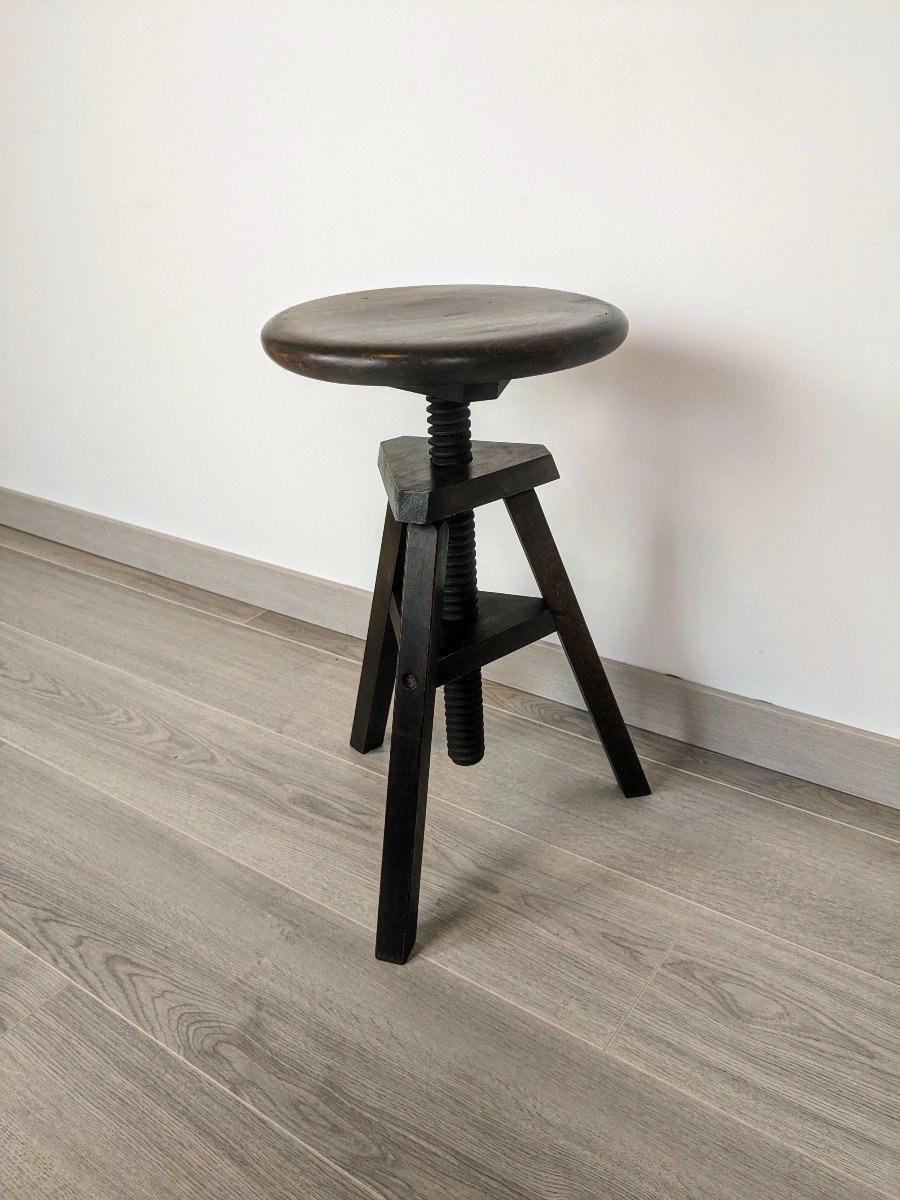 Old Watchmaker's Stool In Solid Walnut-photo-3