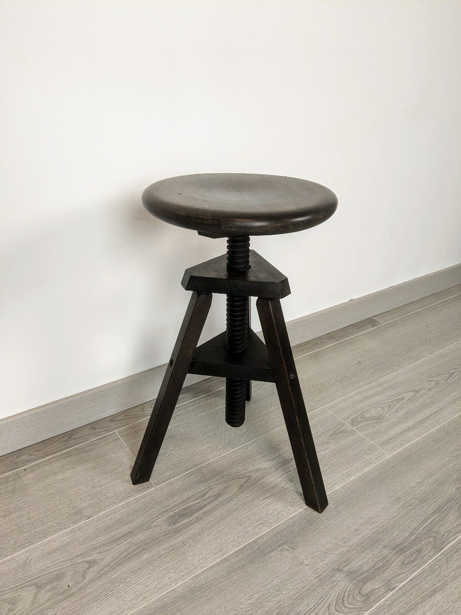 Old Watchmaker's Stool In Solid Walnut-photo-4