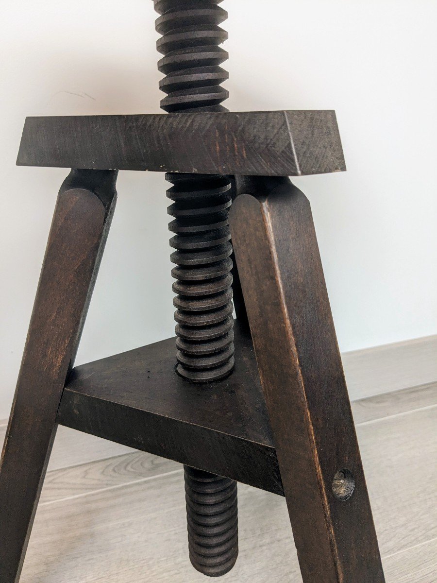 Old Watchmaker's Stool In Solid Walnut-photo-3