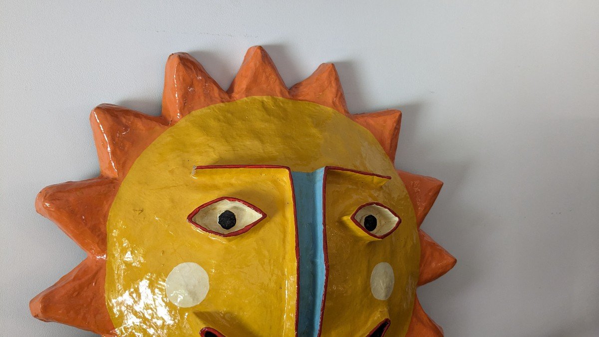 Vintage "sun" Wall Sculpture In Papier-mâché, 1970-photo-2