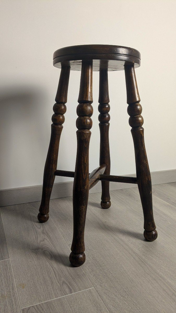 Ancien Tabouret Anglais En Bois Massif-photo-4