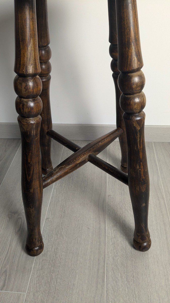 Ancien Tabouret Anglais En Bois Massif-photo-1