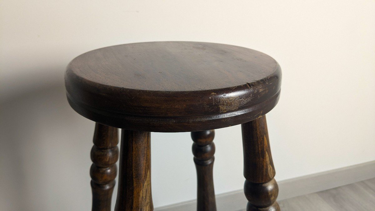 Ancien Tabouret Anglais En Bois Massif-photo-2