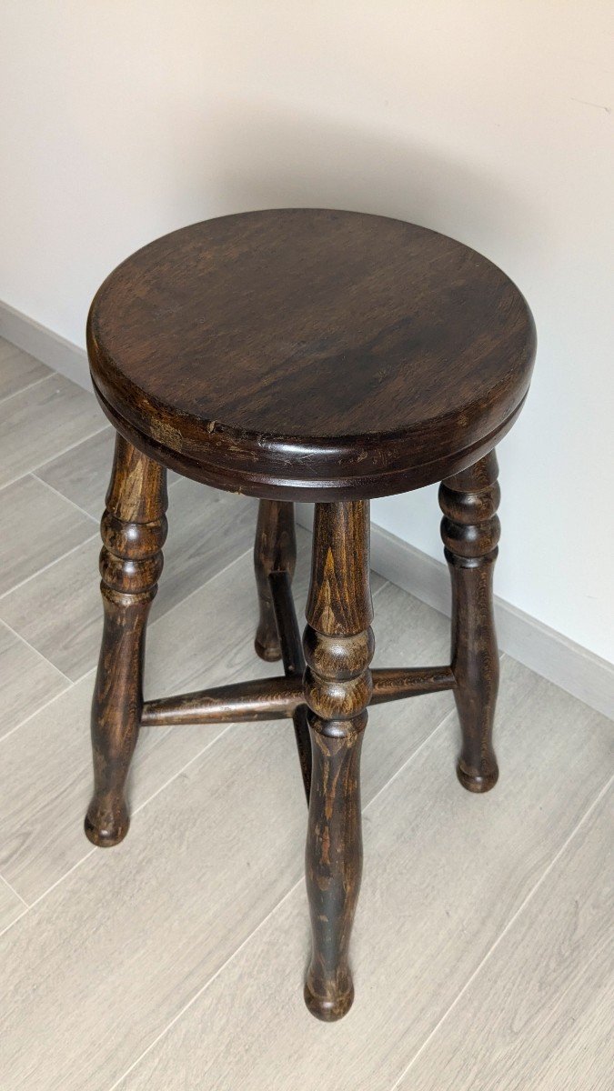 Ancien Tabouret Anglais En Bois Massif-photo-3