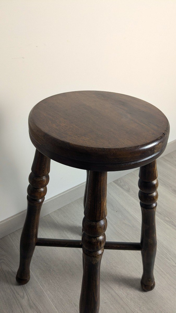 Ancien Tabouret Anglais En Bois Massif-photo-4