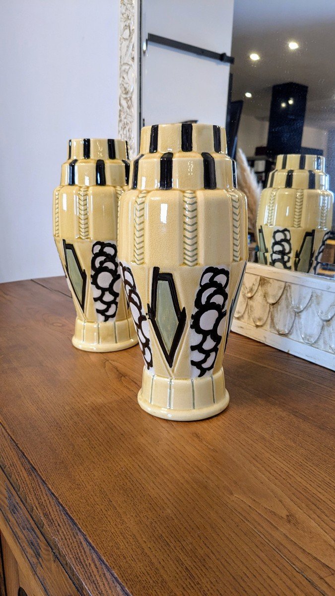 Pair Of Art Deco Vases From The Orchies Factory-photo-3