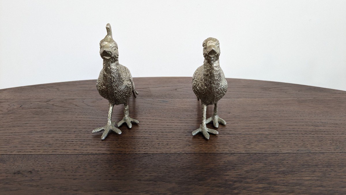 Pair Of Vintage Silver Metal Peacocks-photo-4