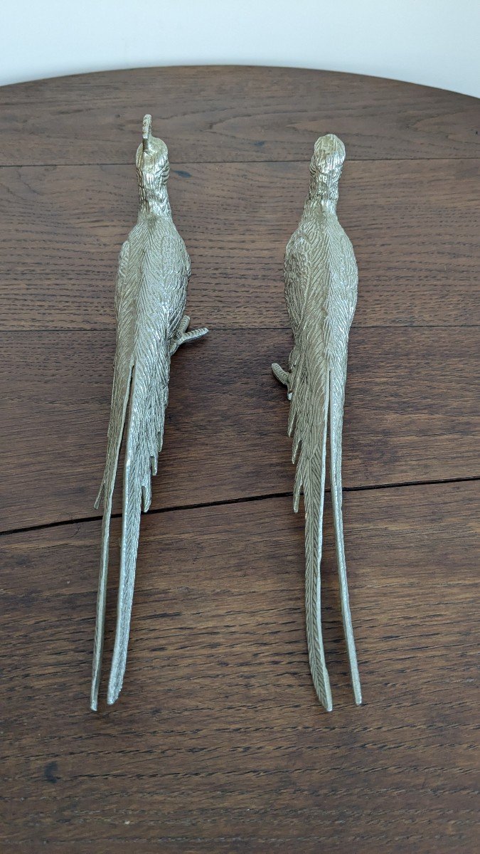 Pair Of Vintage Silver Metal Peacocks-photo-5