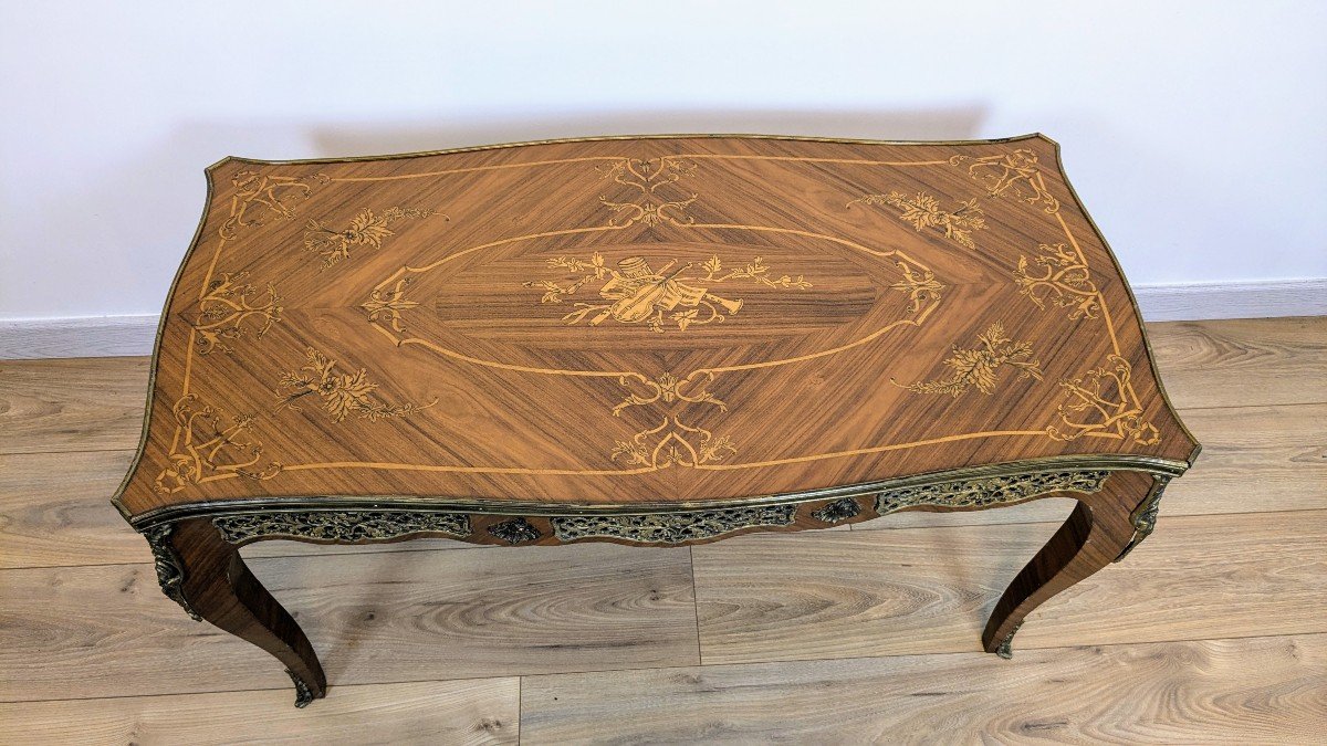 Louis XV Style Inlaid Coffee Table-photo-3