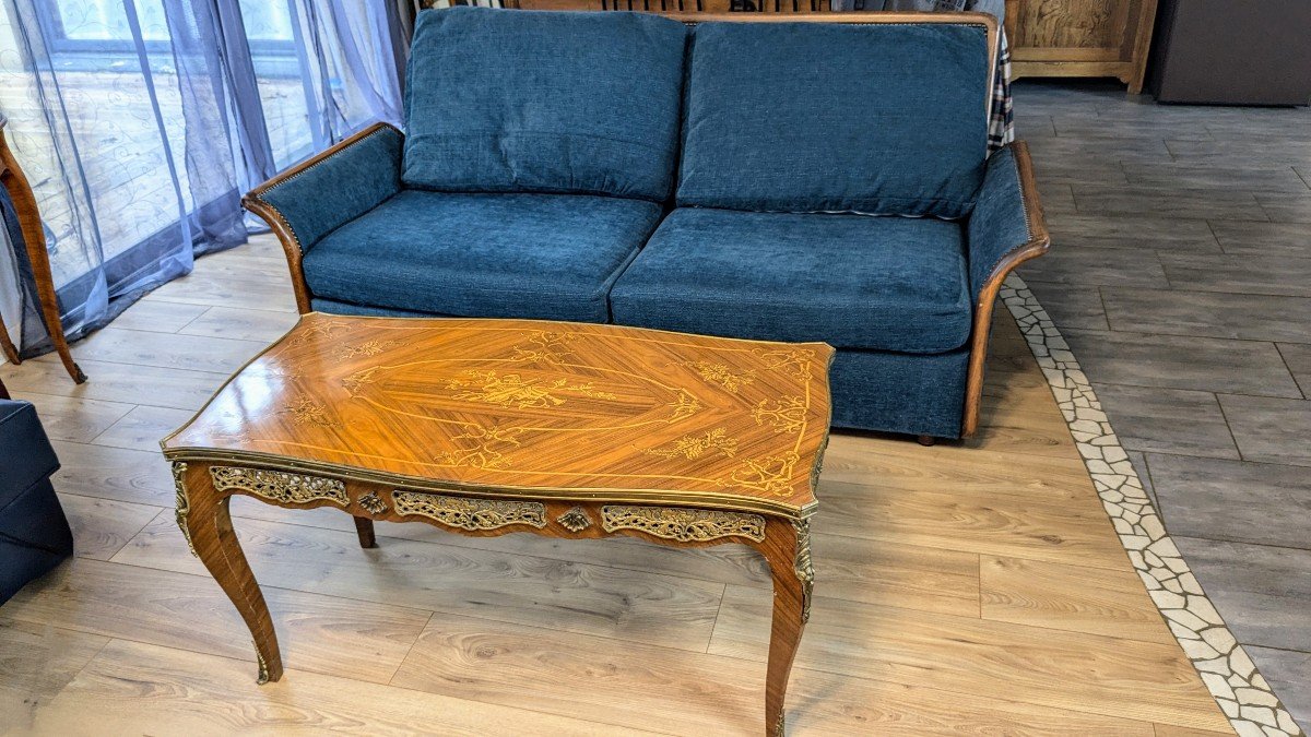 Louis XV Style Inlaid Coffee Table-photo-6