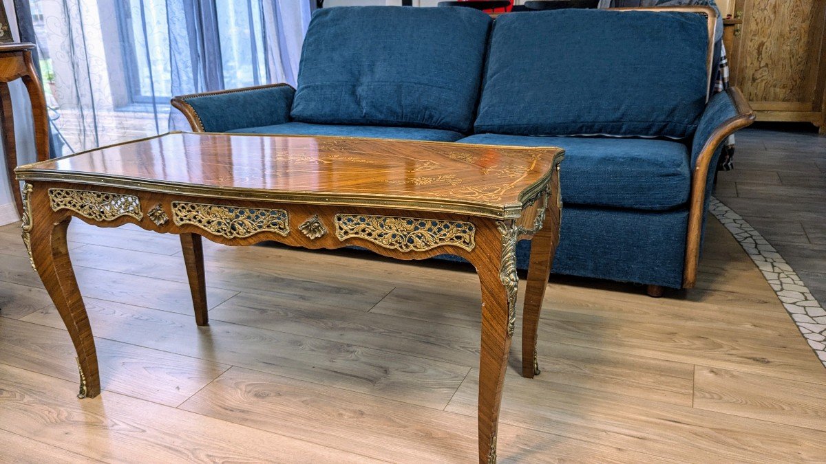 Louis XV Style Inlaid Coffee Table-photo-7