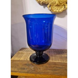 Grande Coupe Art Déco En Verre Bleu Cobalt