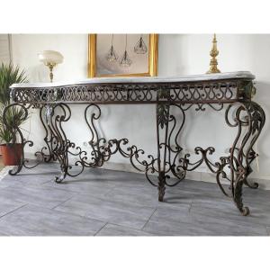 Très Grande Console Fer Forgé Style Louis XV 205cm